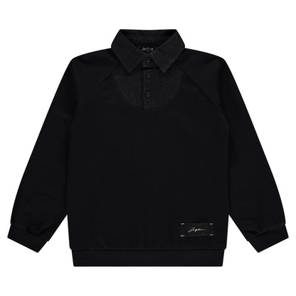 Mock Denim Collared Sweatshirt