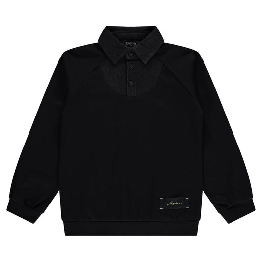 Mock Denim Collared Sweatshirt